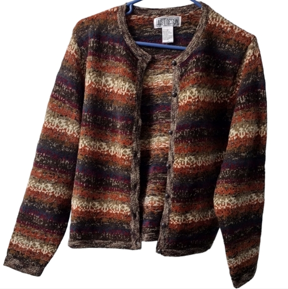 Just Desi9n Granny Cardigan Button Up Part Wool Fall Colors, Women's Med - Picture 2 of 6